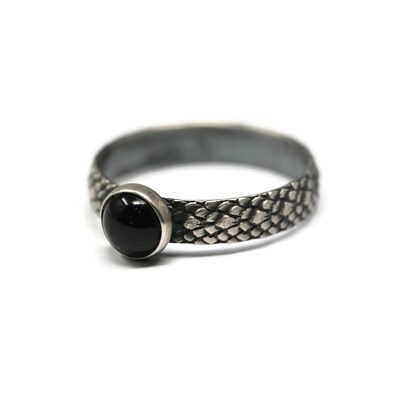 6mm Black Onyx Dragon Scale Band Antique Silver by Salish Sea Inspirations - image1
